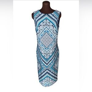 WHITE HOUSE BLACK MARKET Blue White Diamond Print Body Con Pencil Dress Size Med